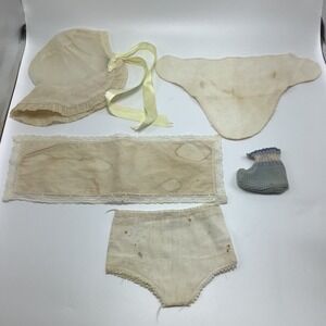 Vintage 1960s Baby Clothing Lot of 5 pcs Bonnet Undergarments‎ Knitted Bootie